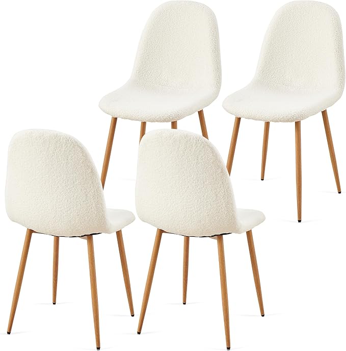 Dining Chairs Set of 4 - Modern Seating with Metal Legs for Living, Bedroom,Dining Room - White Teddy Fleece Chairs for Dining Room, Chair Set for 4