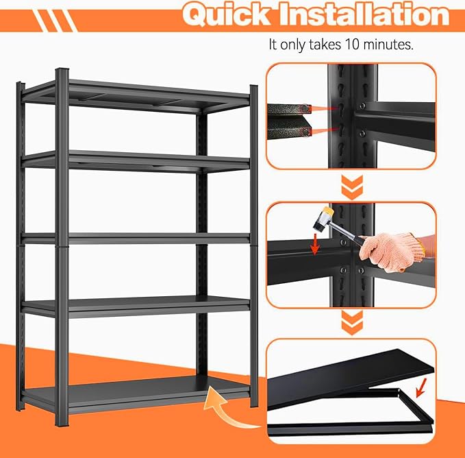 PRESTELION 54" H Storage Shelves Heavy Duty 2000LBS Garage Shelving 4-Tier Storage Rack Adjustable Shelf for Basement, Warehouse, Pantry, Closet, Kitchen 54" H x 39.4" W x 17.7" D, Black