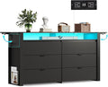 WLIVE 78 Inch LED Dresser for Bedroom, Black Dresser with Charging Station, Large Chest of Drawers Expandable with Flexible Shelves and Hanging Rack, Wood Dressers for Closet, Living Room (85" TV)