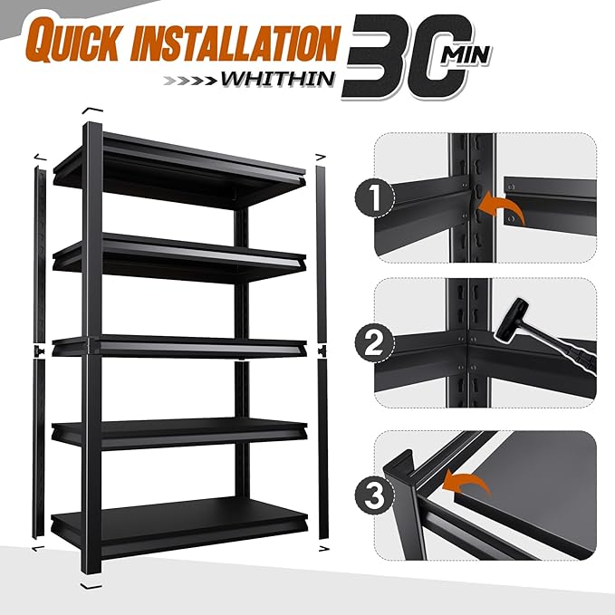 2000lbs Heavy Duty Garage Shelving, 5-Tier Adjustable Storage Shelves, 72" H x 39.3" W x13.7 D, Utility Metal shelvingfor Warehouse, Basement, Garage