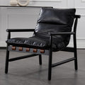 DUOMEI Faux Leather Accent Chair, Mid Century Modern Living Room Chairs with Solid Wood Frame, Upholstered Lounge Reading Chair Comfy Arm Chair Cozy Recliner for Bedroom/Guest Room, Black