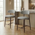 Bar Stools Set of 2, 25.6″ Counter Height Bar Stools with Wood Legs, Upholstered Modern Kitchen Barstools for Kitchen Island Dining Room Bar, Light Grey