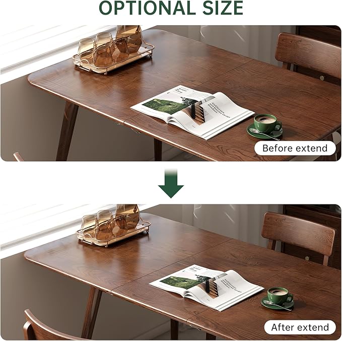 39’’-55’’ Oak Extendable Dining Table and Chairs Set of 4, Solid Wood Folding Kitchen Table, Mid Century Modern Dinner Table for Kitchen, Apartment, Living Room (Walnut 39''-55''+4 Cushion Chairs)