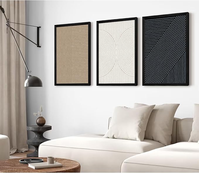 Modern Abstract Pictures Wall Art Boho Neutral Canvas Wall Art Minimalist Line Wall Decor Beige Black Brown Artwork Abstract Modern Painting Prints for Living Room Bedroom 16x24x3 Inch Wood Framed