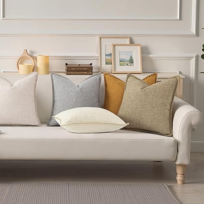 decorUhome Summer Decorative Throw Pillow Covers 26x26 Set of 2 Square Faux Linen Outdoor Neutral Farmhouse Euro Sham Pillow Covers with Stitched Edge for Couch Sofa Living Room, Bronze Gold