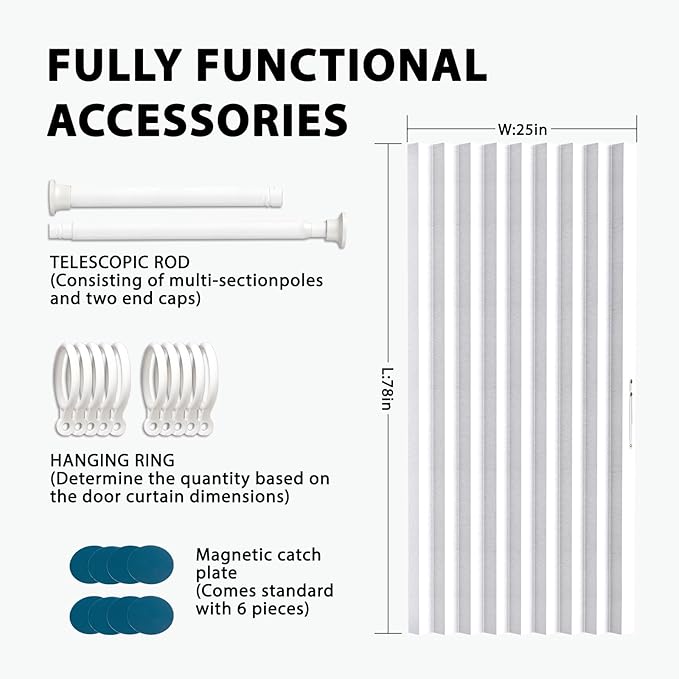 Jilron Accordion Door Curtain Set - 100% Blackout, with Curtain Rod Included, for Bedroom Privacy Protection (White-43 W x 78" L+Rod)