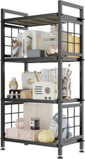 GIOTORENT 4-Tier Pantry Shelves with Wooden Boards, Heavy Duty Storage Shelves & Book Shelf, Adjustable Metal Shelving Unit for Kitchen Bathroom Laundry Organizer, Sturdy Rust-Resistant, Black