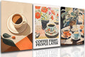 Vintage Coffee Kitchen Canvas Wall Art Set of 3, Fashion Aesthetic Flowers Espresso Poster Picture, Simple Travel Drinks Wall Decor Painting Prints for Dining Room Cafe Bar 16x24 Inch Framed