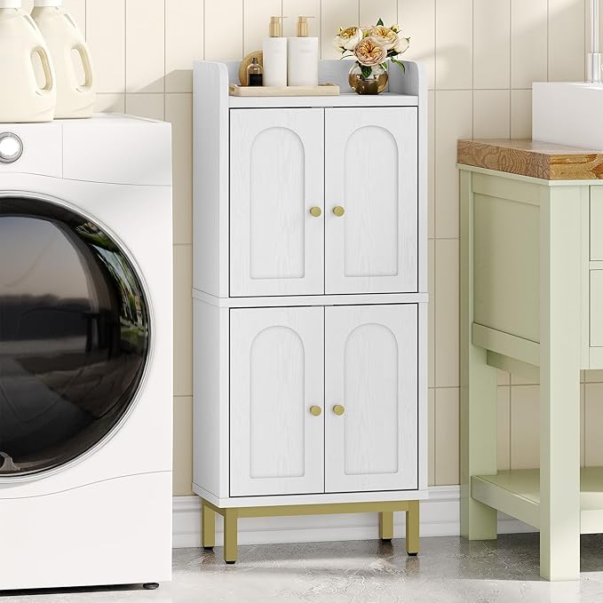 Hzuaneri Bathroom Cabinet, Small Storage Cabinet with 4 Doors, Bathroom Organizers and Storage Cabinets with Adjustable Feet. Cabinets Freestanding for Living Room, Kitchen, 7.1"D x 14.6"W x 32.7"H
