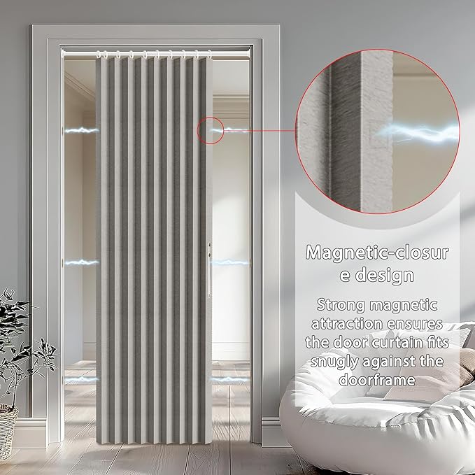 Jilron Accordion Door Curtain Set - 100% Blackout, with Curtain Rod Included, for Bedroom Privacy Protection (Grey-43 W x 78" L+Rod)