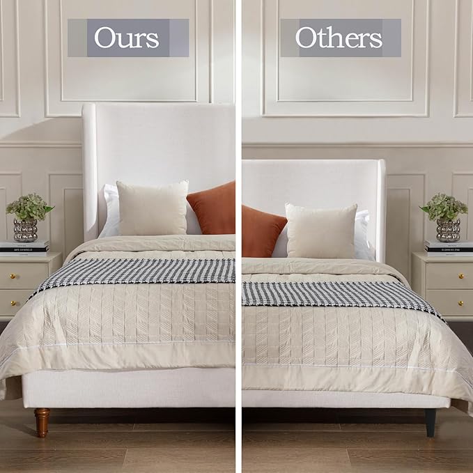 Upholstered Bed Frame King Size, 54" Tall Headboard Wingback Upholstered Platform Bed Frame for Teens Adults Bedroom Strong Wood Slats Support/No Box Spring Needed/Easy Assembly Ivory Chenille