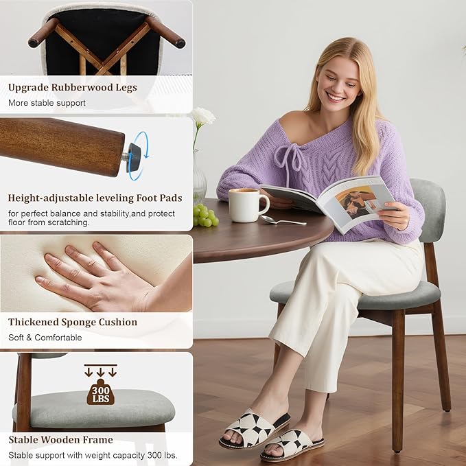 Farmhouse Dining Chairs Set of 8, Mid Century Modern Fabric Upholstered Kitchen Chairs, Wooden Dining Room Chair with Curved Back for Kitchen Dining Room Restaurant Cafe, Light Green (Only Chairs)