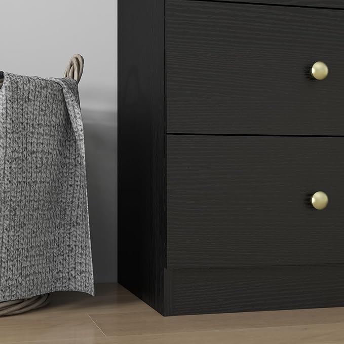 Panana Modern 6 Drawer Vertical Dresser, Wood Tall Chest of Drawers N Arrow Storage Organizer with Wide Drawers & Metal Gold Handles for Bedroom, Living Room, Office, Hallway, Entryway (Black)