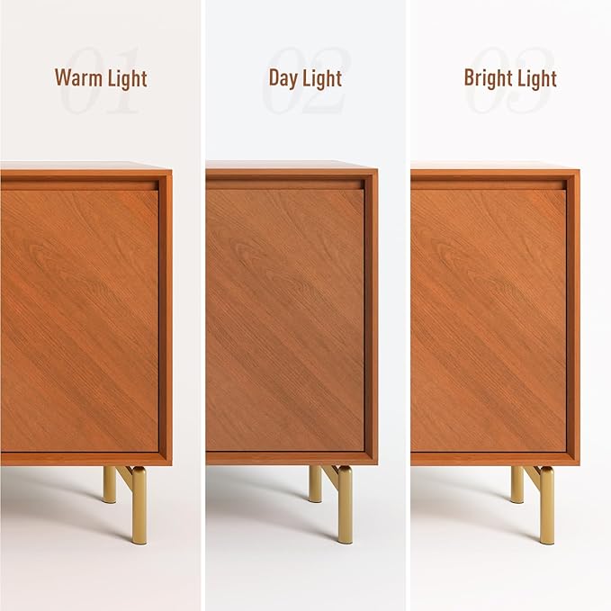 JOINICE Storage Cabinet, 59" Sideboard Buffet Cabinet with 4 Doors, Mid-Century Modern Wood Accent Cabinet, Chevron Pattern Credenza for Dining Room, Living Room, Entryway, Brown