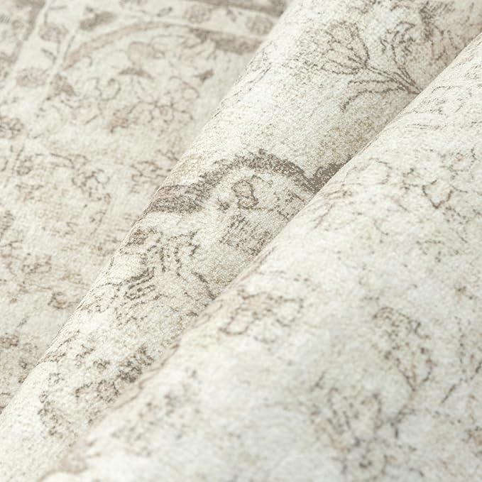 PureCozy 8x10 Area Rugs Beige Washable Living Room Bedroom Carpet Vintage Distressed Large Non Slip Low Pile Thin Dining Room Home Office Medallion Accent Rug