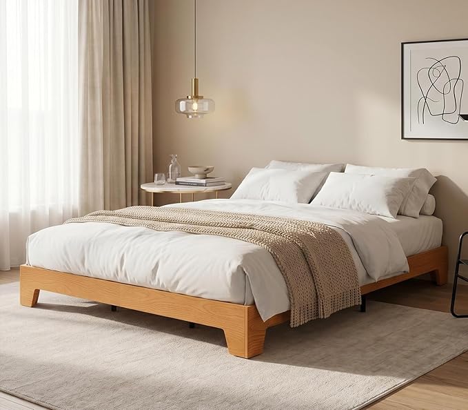 GarveeHome Queen Size Platform Bed Frame, Minimalist Wood Bed Frame No Headboard Needed, Sturdy Low Profile Bed with Natural Wood Grain, Noise-Free & Easy Assembly