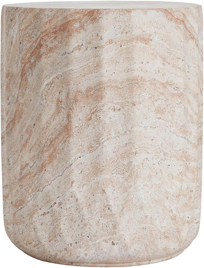 KEVINSPACE Small Side Coffee Table Outdoor MGO Round End Living Room Accent Sofa Bedside Couch Table Bedroom Apartment Indoor 15" W x18.5 H Beige Concrete