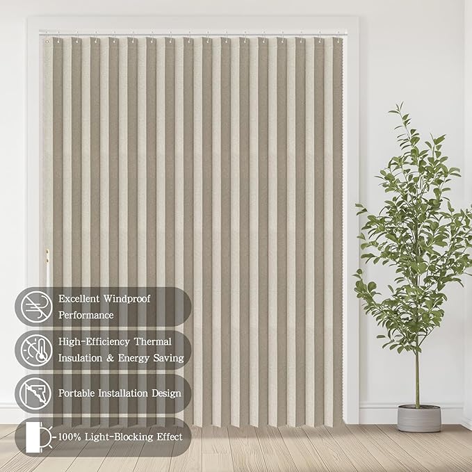 Jilron Accordian Door Curtain, 100% Blackout Folding Magnetic Doorway Curtains,Linen Style Closet Doors,for Room Divider,Privacy Protection（W72 x L78,Off White,1 Panel）