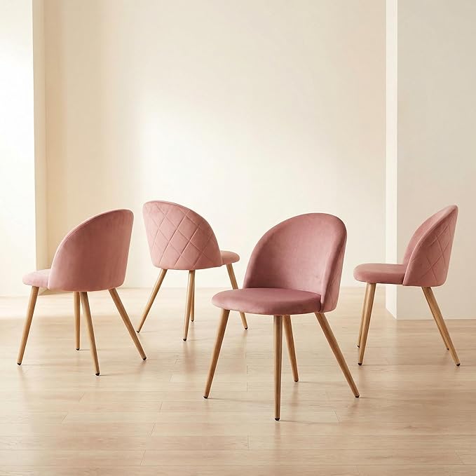 Homy Casa Dining Chairs Set of 4 Velvet Accent Kitchen Chairs Set Scandinavian Style Side Chair Set for Living Dining Room Lounge, Metal Legs and Soft Seats, Rose 4PCS