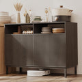 Mericonia Farmhouse Buffet Sideboard Cabinet with Storage, Fluted Coffee Bar with Doors and Adjustable Shelves, Modern Wood Console Cabinet for Kitchen, Livingroom (Fluted 4 Door, Grey)
