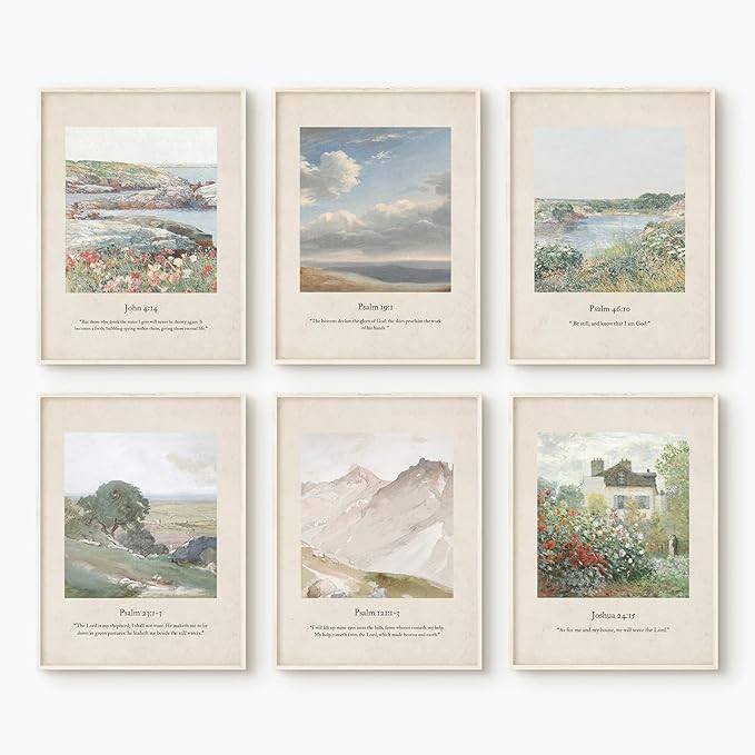Christian Scripture Wall Art Set of 6 Bible Verse Canvas Wall Decor Psalm 23 Wall Art Religious Pictures Vintage Prints Christian Artwork Bible Verse Poster for Living Room Bedroom 12x16 Inch Unframed