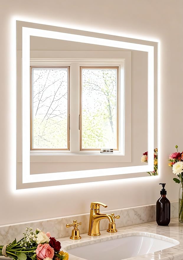NEWBULIG Bathroom Mirror, Wall Mirror with Aluminum Alloy Thin Frame, Bathroom Mirrors for Over Sink, Bedroom, Living Room, Entryway