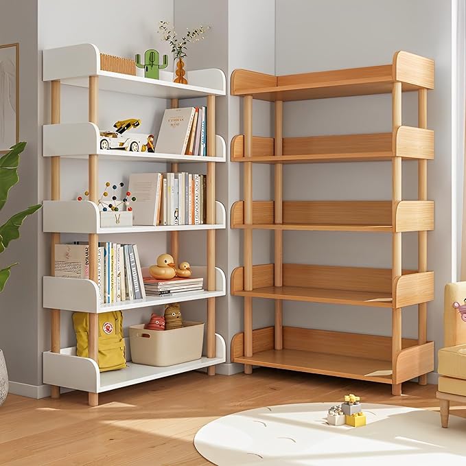 OSCHF 5-Tier Wooden Open Bookcase - Modern Display Bookshelf with Top Edge and Solid Wood Frame for Home and Office, Storage Cabinet, Oak