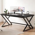 LVB Black Computer Desk, Modern Gaming PC Writing Desk for Home Office, Metal Computer Study Work Table for Bedroom, Industrial Executive Student Simple Workstation Desk, 55 in, Black Oak