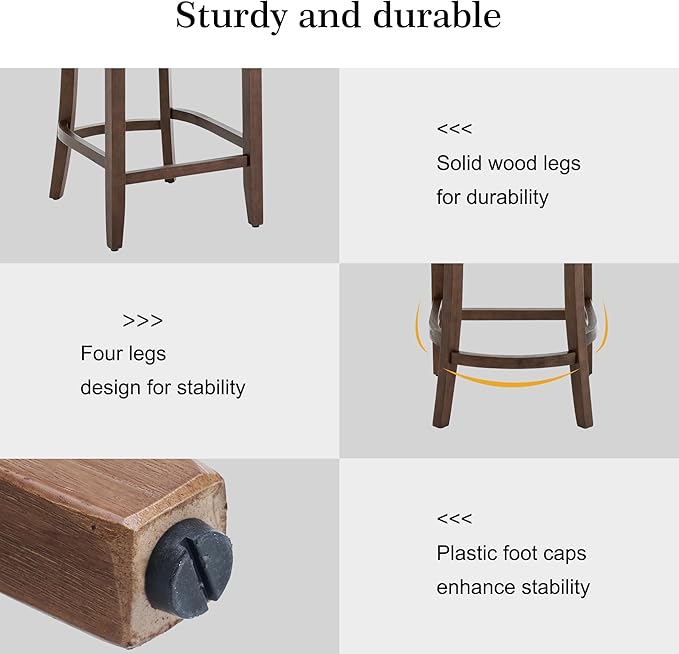 VKNOW Bar Stools Set of 6, 26" Upholstered Counter Height Bar Stools, Modern Counter Stools with Wood Legs for Kitchen Island Dining Room Bar, Brown