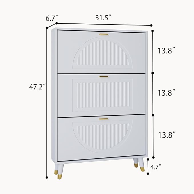 White Shoe Cabinet Storage for Entryway: Modern Hidden Shoe Storage Cabinet, Shoes Rack with 6 Flip Drawers, Wood Small Organizer with Doors (2 Pieces, 32")
