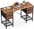 Sweetcrispy Computer Desk with Drawers, 55 Inch Home Office Bedroom Table with 4 Fabric Drawers & 2 Mesh Storage Shelves, Wood Table with X-Shaped Structure for Writing Study PC Desk, Brown