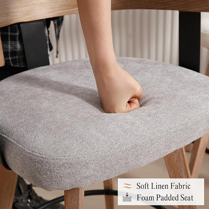 DUOMAY Swivel Bar Stools Set of 1, 26" Counter Height Bar Stool with Footrest Modern Wood Barstool with Linen Upholstered Seat Counter Stools for Kitchen Island Home Bar, Grey