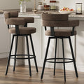 30 Inch Bar Stools Set of 2 with Full Back, Swivel Bar Chairs with Linen Padded Back, Metal Footrest, Modern Bar Height Stools for Kitchen Island, Dining, Living Room, Brown