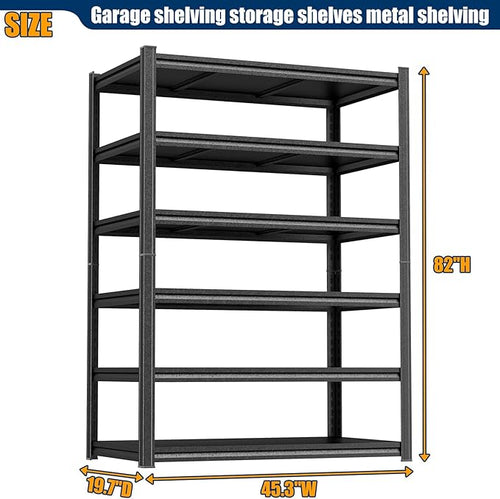 82"H-45"W Storage Shelves heavy duty 3000LBS Garage Shelving Unit 6 tier meta1 shelf adjustable storage rack for Basement, Warehouse, Pantry, Closet, Kitchen 82" H x 45.3" W x 19.7" D, Black