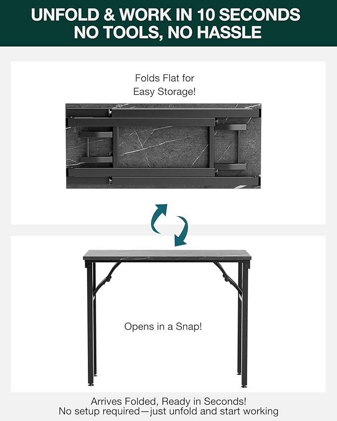 Frylr Small Folding Computer Desk – Portable 35.8 Inch Foldable Laptop Table, Collapsible and Compact for Easy Storage and Fast Setup, Lightweight for Small Spaces, Craft and Study Use, Marble Greige