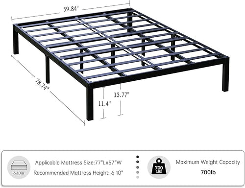 14 Inch Bamboo Bed Frame – Solid Wood Platform Bed Frame, Strong and Stable, with Non-Slip Slats for Support, No Box Spring Needed, Easy to Assemble, Noise-Free (Black, Queen)