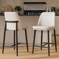 GXJ Bar Stools Set of 2, Upholstered Counter Height Bar Stools, 26 Inch Modern Counter Stools with Back, Textured Leather&Fabric, Metal Legs,Barstools for Kitchen Island Dining Room, White