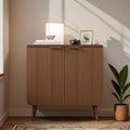 29.5" Modern Fluted Sideboard Cabinet with 2 Doors, Wood Storage Credenza with Shelves, Multi-Purpose Buffet Cabinet for Entryway, Dining & Living Room, Walnut