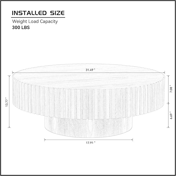 Round Coffee Table for Living Room Contemporary Wood Circle Fluted Coffee Table for Apartment, Easy Assembly ø31.49'', Wood Oak