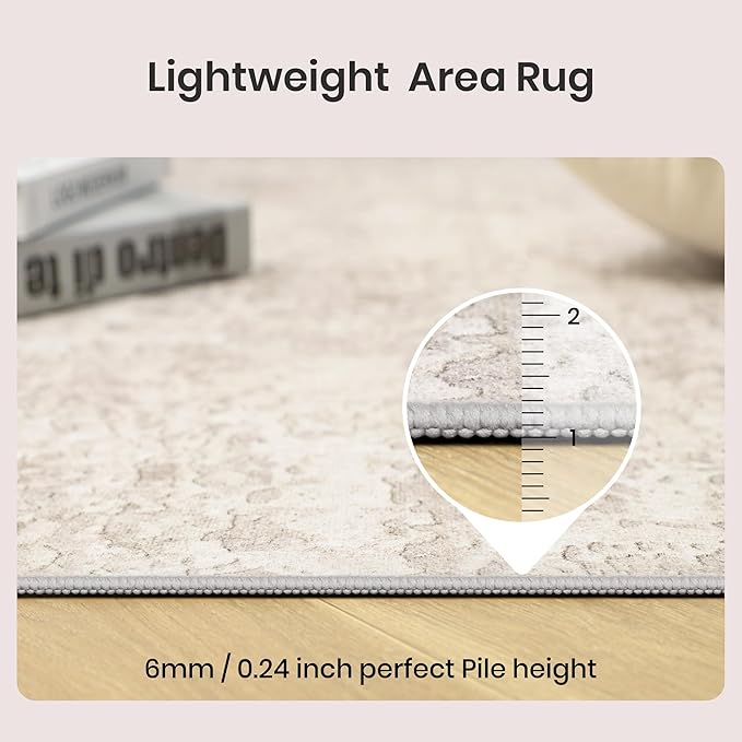 Art&Tuft Washable Rug, Ultra Thin Anti-Slip Backing Abstract 9x12 Area Rug, Low Pile Area Rugs 9x12 Living Room, Stain Resistant Foldable Machine Washable Area Rug (9'x12', Beige)
