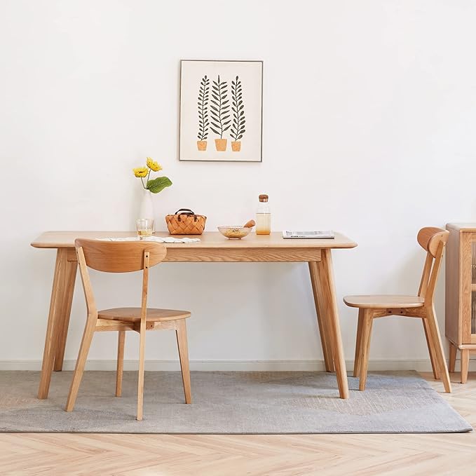 Dining Chairs Set of 2, Solid Oak Wood Dining Chair with Comfortable Backrest, Sturdy Wooden Chairs Legs with Silent Footpad for Kitchen, Dining Room
