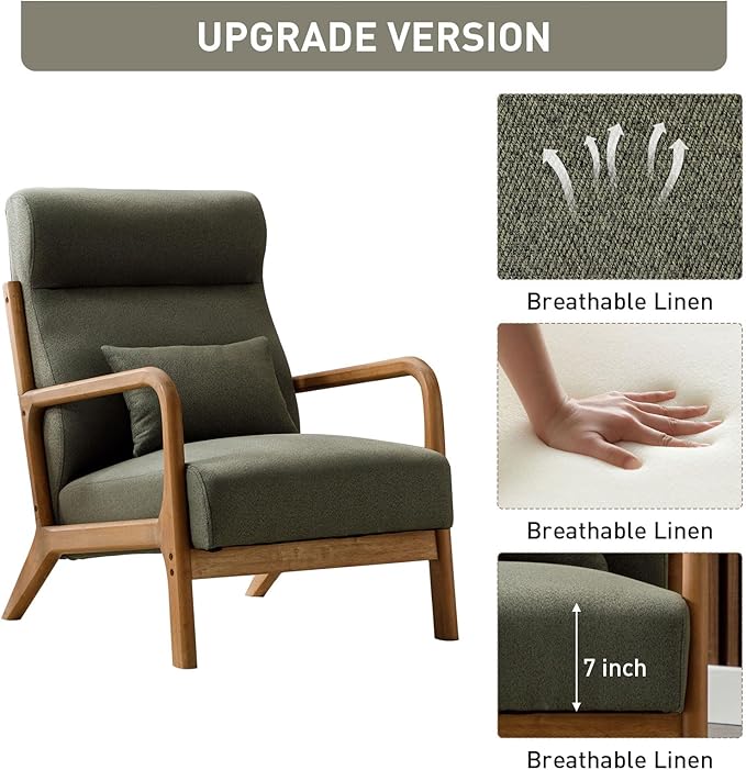 ANJ Mid Century Modern High Back Accent Chairs Set of 2, Single Lounge Armchair with Solid Wood Frame, Comfy Reading Chair for Living Room, Easy Assembly