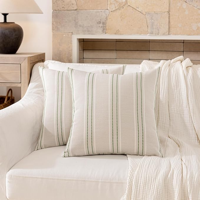 Hckot Spring Throw Pillow Covers 16x16 Set of 2 Grass Green Pillow Covers Farmhouse Decorative Pillows Textured Linen Square Cushion Covers for Sofa Couch Bed Living Room Decor(Grass Green)