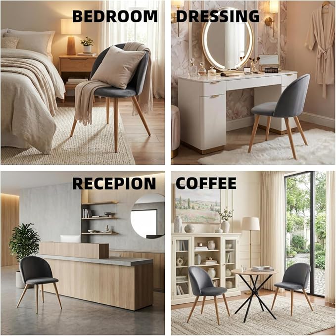Homy Casa Dining Chairs Set of 4 Velvet Accent KitchenChairs Set Scandinavian Style Side Chair Set for Living Dining Room Lounge, Metal Legs and Soft Seats, Grey 4PCS