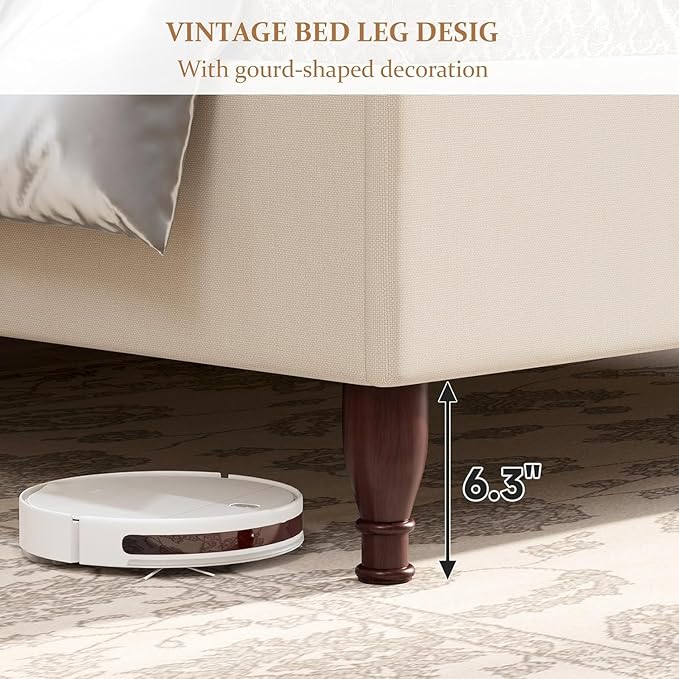 koorlian King Size Bed Frame Upholstered Platform Bed with 51" Tall Headboard Wingback, Soft Fabric, Retro Simple Style Platform Bed No Box Spring Needed, Easy Assembly, Beige
