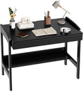 100% Solid Wood Desk with Drawers - 40 Inch Simple Modern Desks, Writing Desk with Drawers & Shelf, Work Study Table, Adjustable Height Home Office Computer Desks - Black