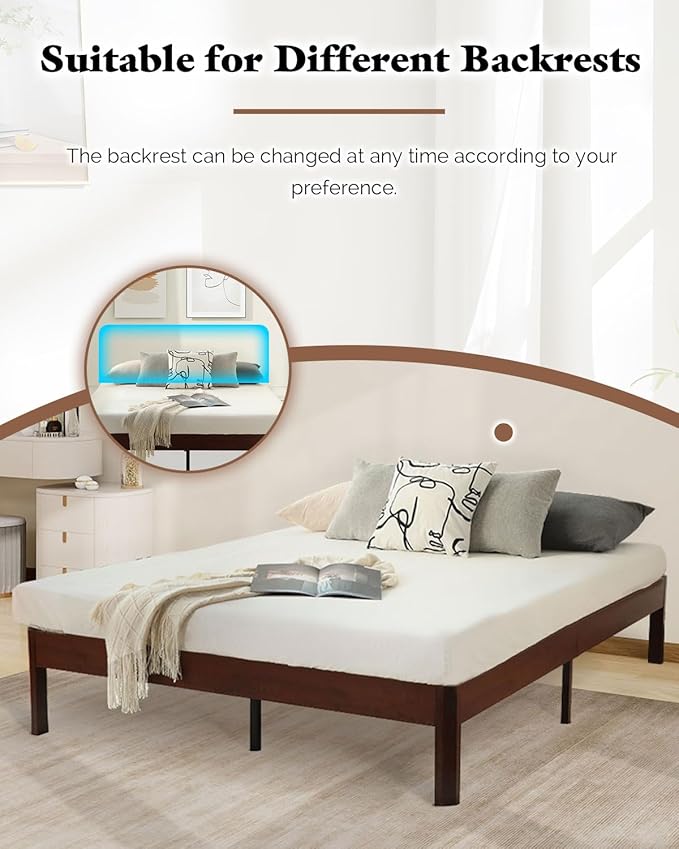14 inch Sturdy Heavy Duty Wood Bed Frames with Wooden Slats, Queen Size Platform Bed Frame, Natural Classic Design, Easy Set Up, Storage Space Under-Bed, No Box Spring Needed (Queen)
