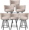 HONIFUR Bar Stools Set of 6, Counter Height Barstools with Back & Footrest Metal Legs, Counter Stools for Kitchen Island, Counter, Cafes, Dining Room (Swivel, Beige)