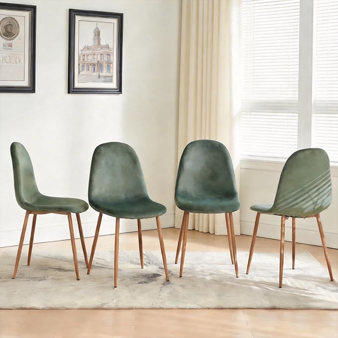 Velvet Dining Chairs Set of 4 - Modern Seating with Metal Legs for Living, Bedroom, Dining Room - Green Chairs, Chair Set for 4