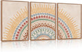 HPINUB Boho Sun Framed Canvas Wall Art Set, (Set of 3,12X16 Inch) Mid-Century Modern Wall Decor, Minimalism Bohemian Wall Painting, Abstract Geometric Pattern Art Print for Living Room,Bedroom,Office